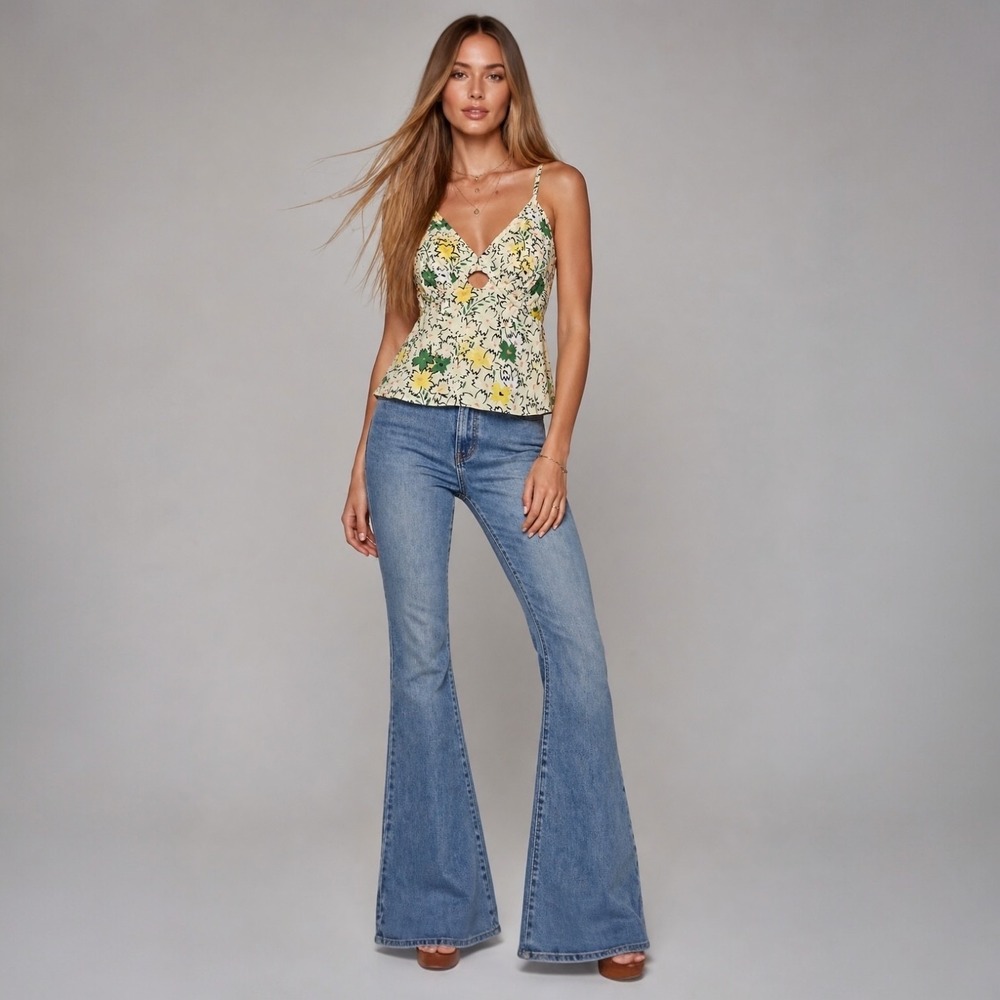 Anthropologie Hope For Flowers Floral Cami Top S Yellow Green Boho Cotton Tank - Picture 9 of 10